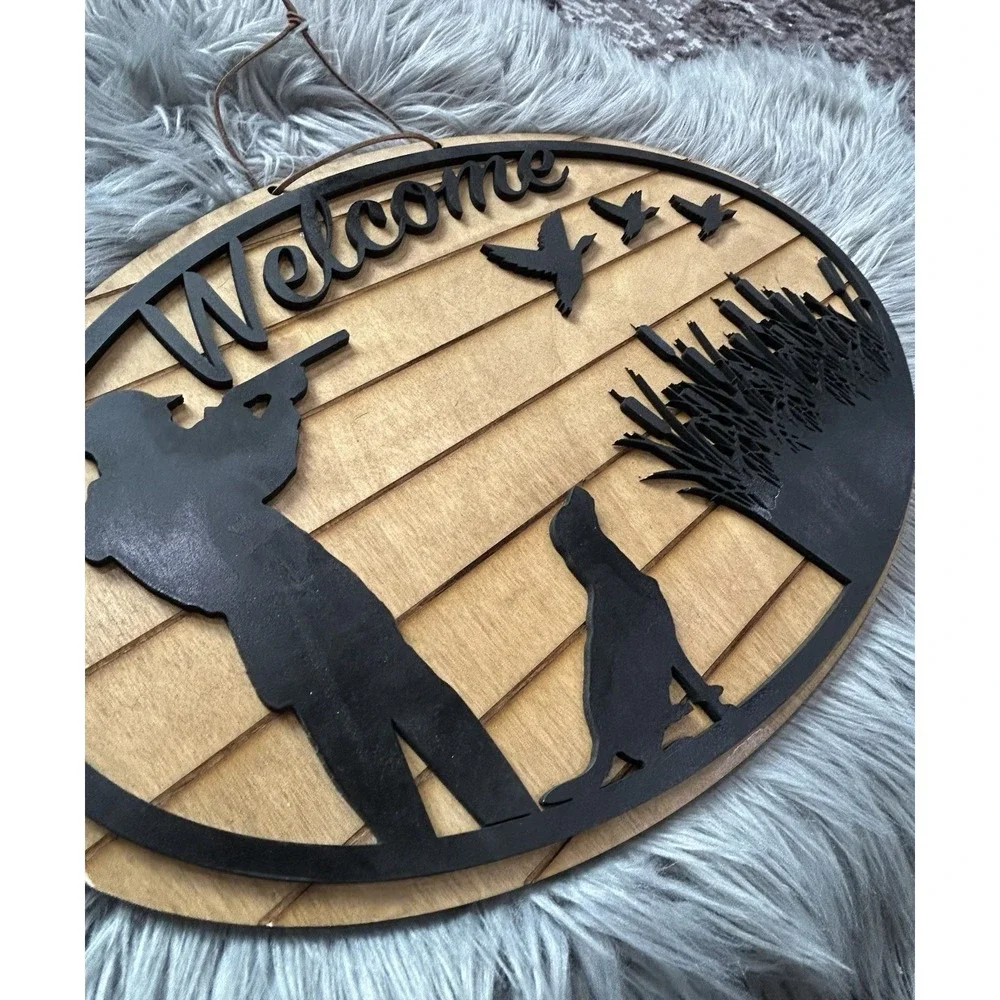 Wooden Hunting Themed Hanging WELCOME Sign -Lazer Engraved 18